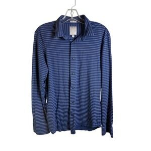 A-FRAME Shirt Mens Medium Blue Striped Button Up Long Sleeve Cotton Collared